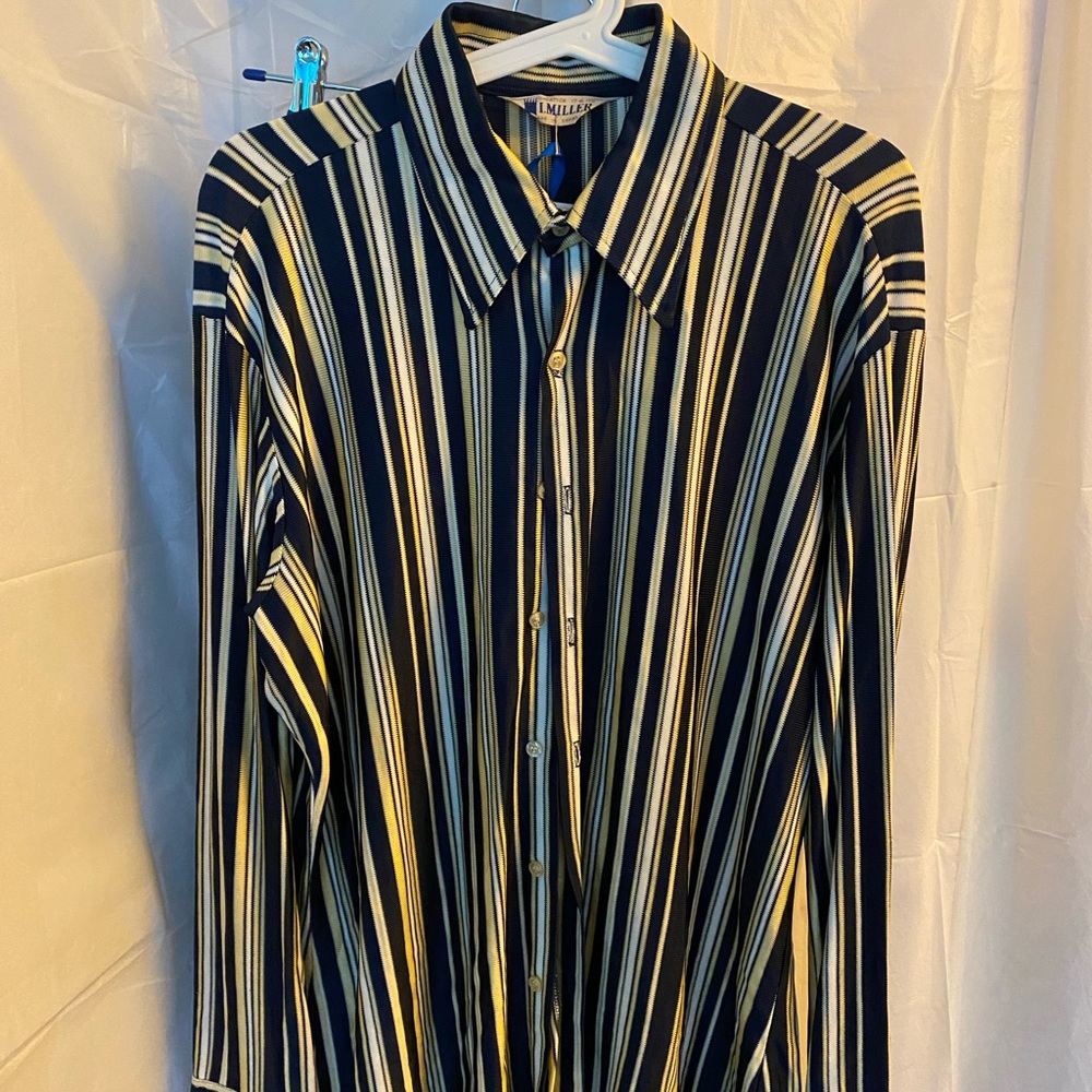 Vintage 70s Men's Navy Striped Shirt